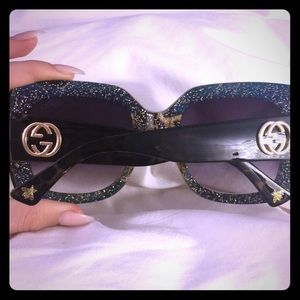 Blue and gold glitter oversized sunglasses